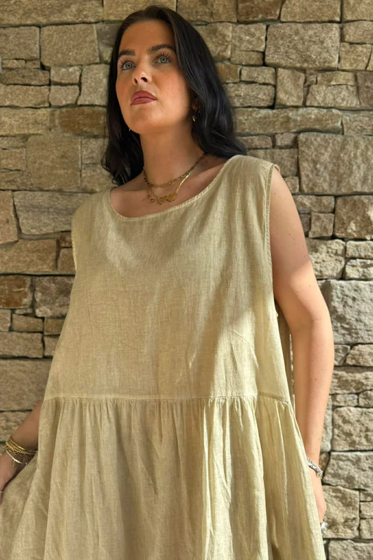 Lenni Cotton Smock Dress Washed Sandstone /50=